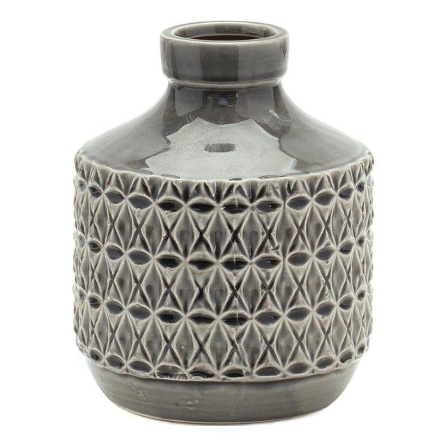 Goemetric Terra Cotta Vase withBlack Finish 7"H For Sale