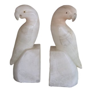 Vintage Alabaster Parrot Bookends For Sale