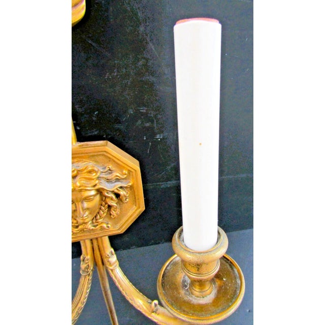 Pair French Empire Wall Sconces Bronze Arrow Medusa and Shades Late 19th Century For Sale - Image 9 of 18