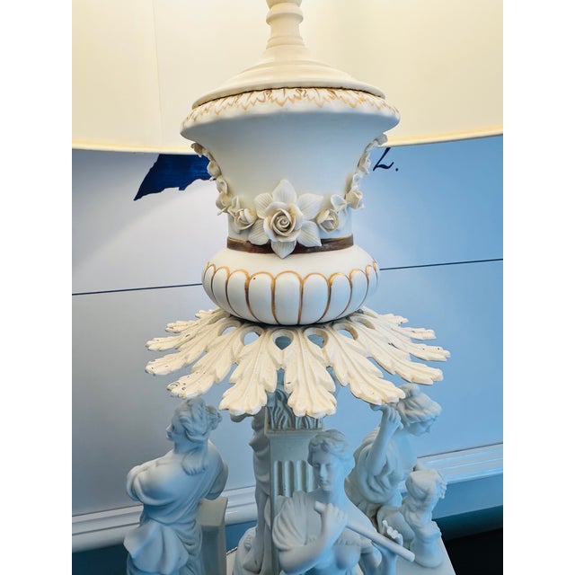 Antique Neoclassical Bisque Figural Table Lamp Classical Maiden Column Form With Pierced Illuminated Base For Sale - Image 9 of 10