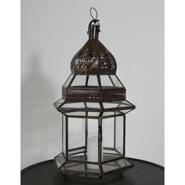 Islamic Handcrafted Large Moroccan Clear Glass Candle Lantern For Sale - Image 3 of 13