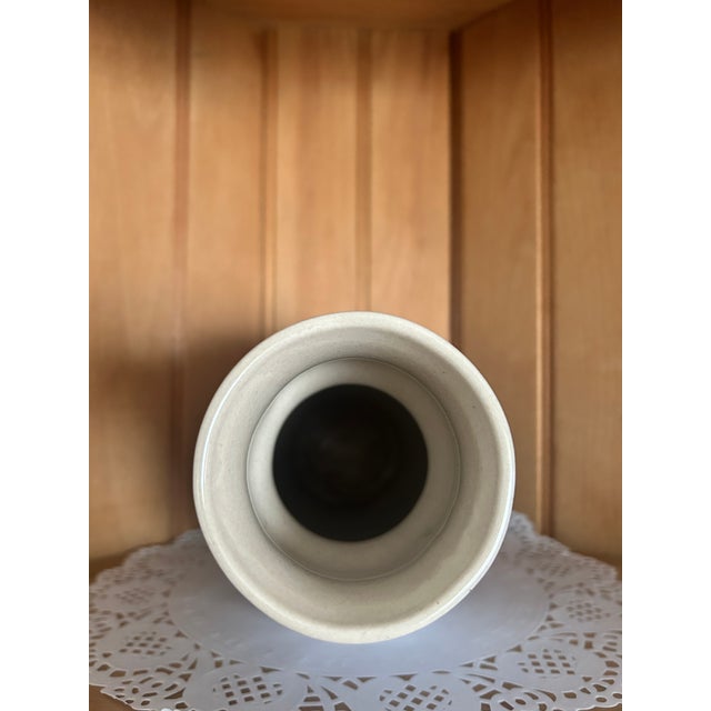 Art Deco Vintage Art Deco Blue Ombre Ceramic Tall Vase Textured Floral Patterns Glossy Finish For Sale - Image 3 of 7