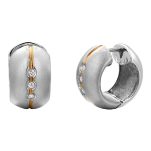 18kt White Gold Huggie Hoop Earrings With Diamonds 0.50 Inch Length, A Pair