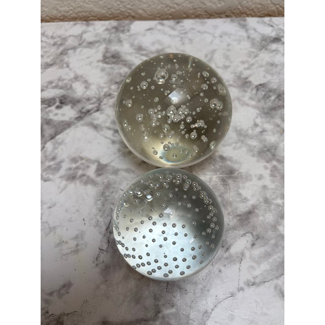 Contemporary Vintage Bubble Glass Sphere Paperweights- Set of Two For Sale - Image 3 of 7