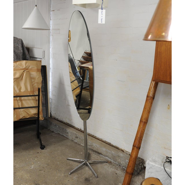 Vintage Chrome Oval Adjustable Floor Mirror from the 1970s Design Period - 1970 to 1979 Style - Mid-Century Detailed...