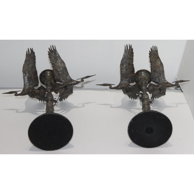 Bronze Crane Candlesticks - a Pair For Sale - Image 11 of 13