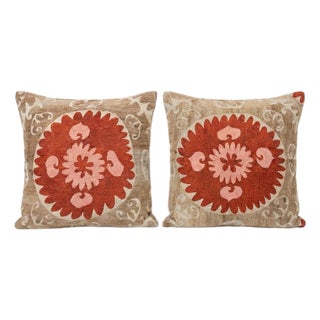 Uzbek Cotton Suzani Pillow Cover 26'' X 28'' - Set of Two For Sale