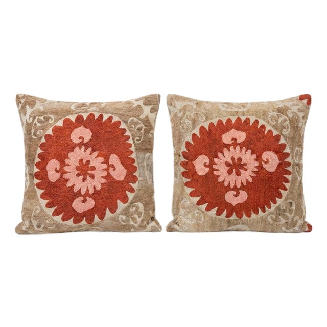 Uzbek Cotton Suzani Pillow Cover 26'' X 28'' - Set of Two For Sale