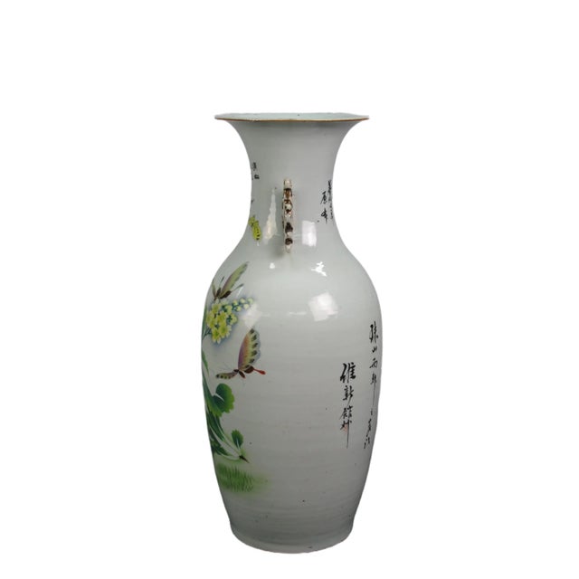 Chinese Vintage Chinese Dragon Flies Famille Rose Porcelain Vase For Sale - Image 3 of 13