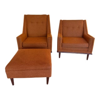 1960s Set of Mid-Century Modern Flex Steel Chairs With Ottoman For Sale