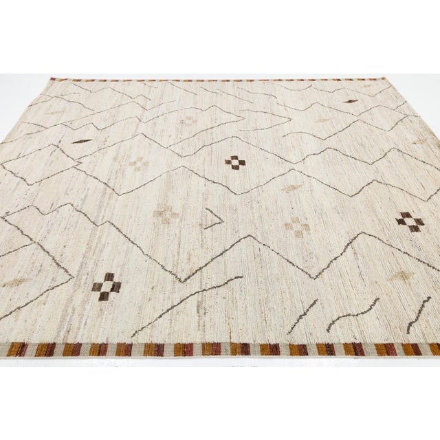 Textile 8x10 Modern Moroccan Tribal Wool Rug – Minimalist Cream & Earth Tone Geometric For Sale - Image 7 of 10