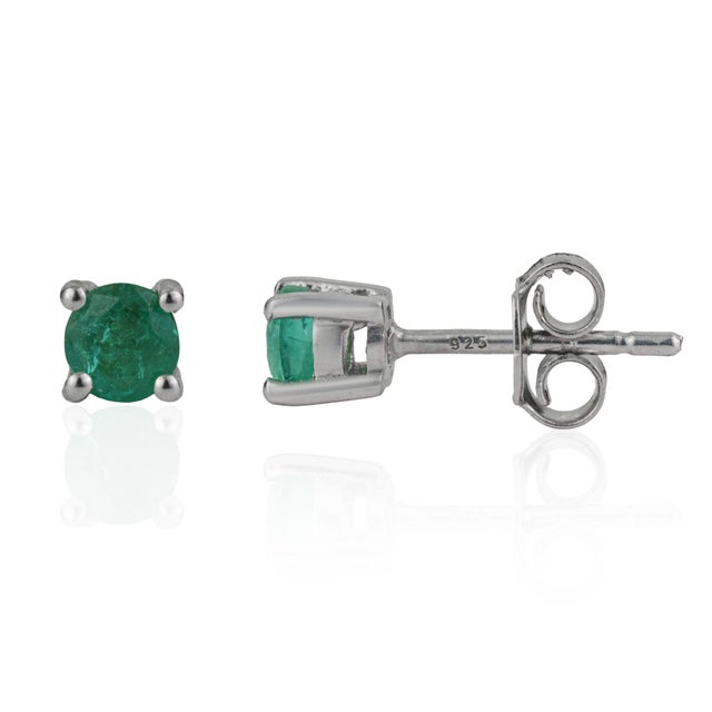 Not Yet Made - Made To Order Minimalist 0.52 CTW Round Emerald Solitaire Studs in 925 Sterling Silver 2 Pieces For Sale - Image 5 of 12