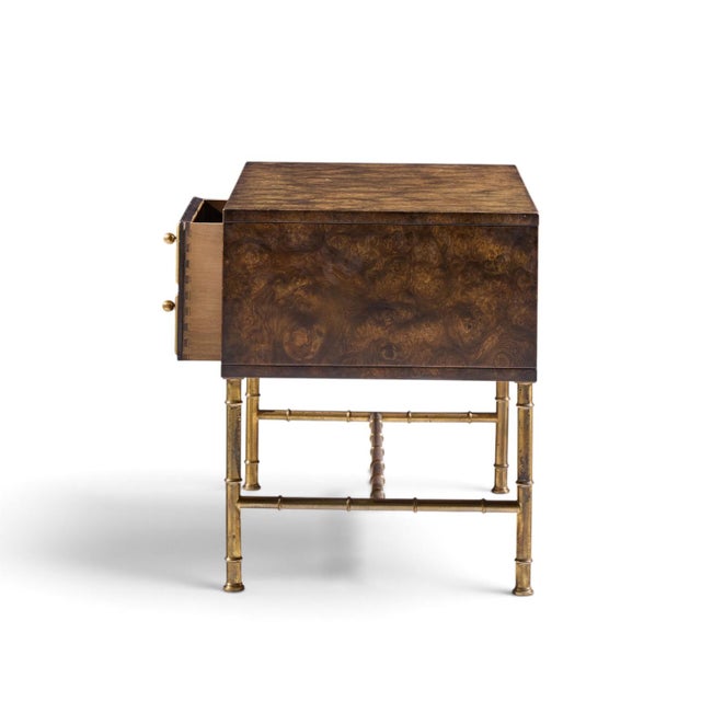 Mid 20th Century Mastercraft Mid Century Burlwood and Brass Nightstands - Pair For Sale - Image 5 of 13