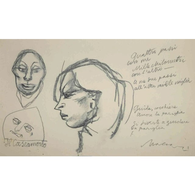 The Profile is an Original Drawing in pencil and carbon on creamy-colored paper realized by Mino Maccari in the mid-20th...