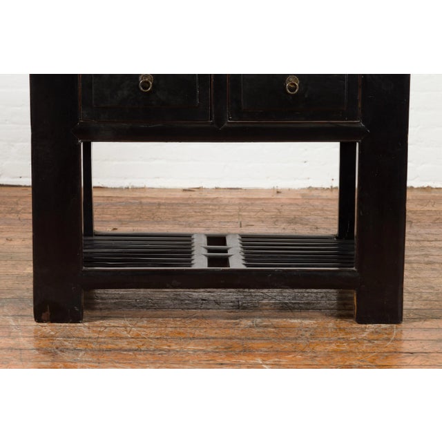 Wood Chinese Early 20th Century Black Lacquered Console Table with Two Drawers For Sale - Image 7 of 13