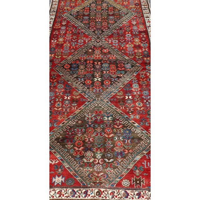 Textile Antique Caucasian Karabagh Runner With Bold Diamond Medallion on Rich Red Field 3'9 X 8'9 For Sale - Image 7 of 13