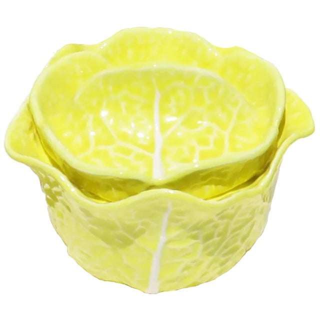 Secla Portuguese Trompe l'Oeil Majolica Cabbage Lidded Bowls / Mini-Tureens, Set of 6 For Sale - Image 4 of 6