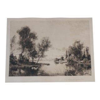 Antique Robert Crannel Minor Early Morning on the Susquehanna River Etching 36" For Sale