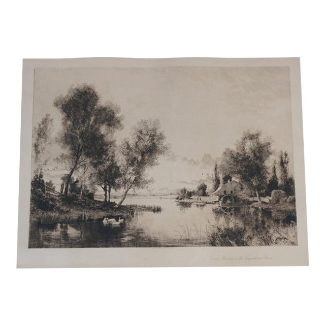 Antique Robert Crannel Minor Early Morning on the Susquehanna River Etching 36" For Sale