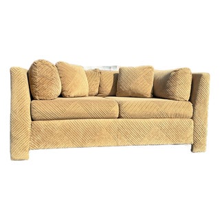 Vintage Diamond Pattern Corduroy Parsons Loveseat For Sale