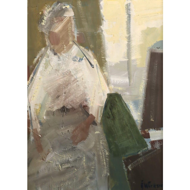 1961 Mid-Century Modern 'The Window Seat' Vintage Original Swedish Expressive Figurative Portrait Oil Painting, Framed For Sale - Image 9 of 12