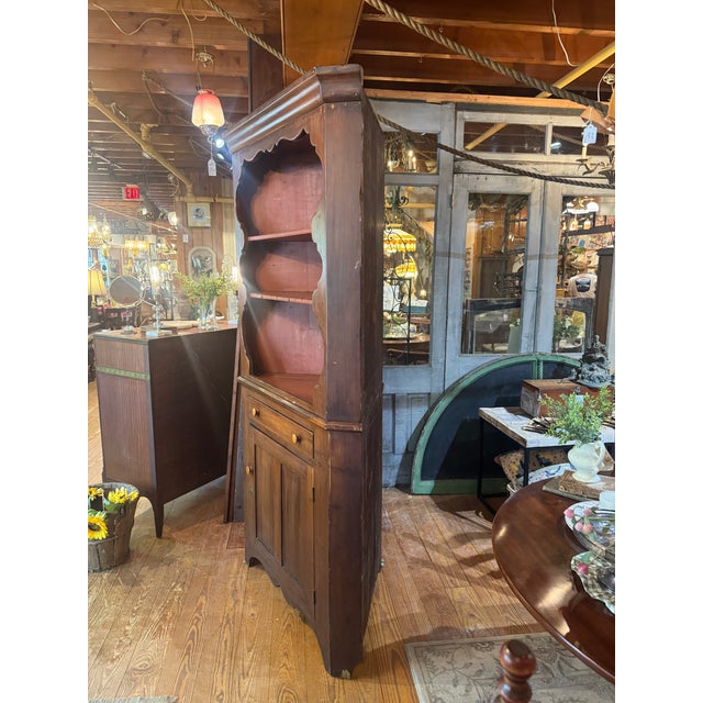 Farmhouse Antique Rustic Corner Cabinet Hutch For Sale - Image 3 of 11