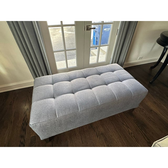 21st Century Transitional Tufted Gray Upholstered Ottoman — Designer Showroom Chicago For Sale - Image 4 of 12