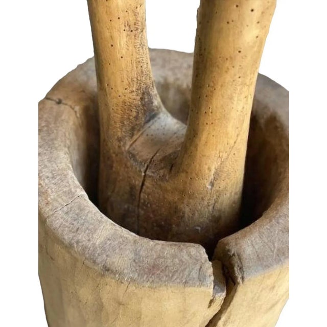 Wood Early 19th Century Primitive Wood Mortar and Pestle, Belgium For Sale - Image 7 of 9