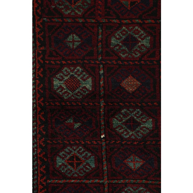 Tribal Rug & Kilim’s Baluch Tribal Rug in Burgundy With Teal Blue Geometric Patterns For Sale - Image 3 of 8