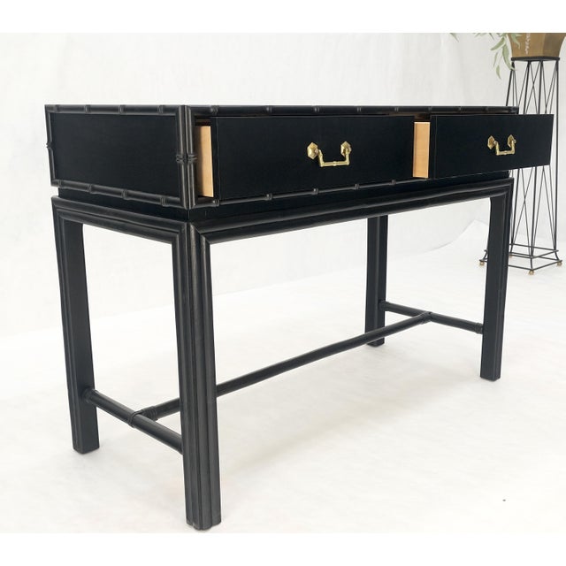 Ficks Reed Black Lacquer Faux Bamboo Solid Brass Pulls Two Drawer Console Desk For Sale - Image 12 of 12
