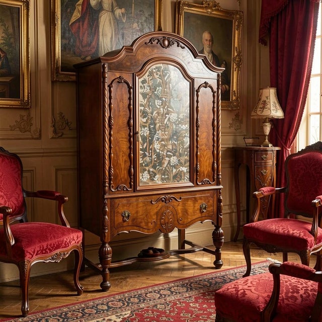 Brown Antique 1920s Jacobean Revival Walnut Dining Room China Cabinet / Bookcase For Sale - Image 8 of 10