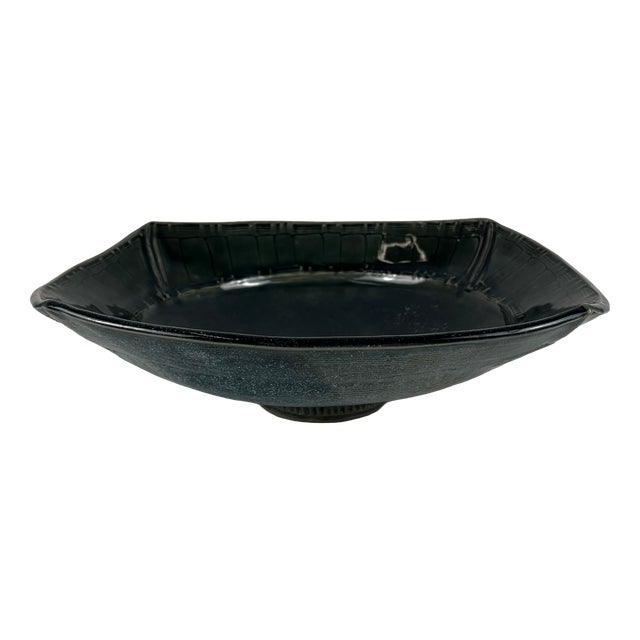 Dark Blue and Green Glazed Ceramic Bowl by Pierre Baey, 1960s For Sale