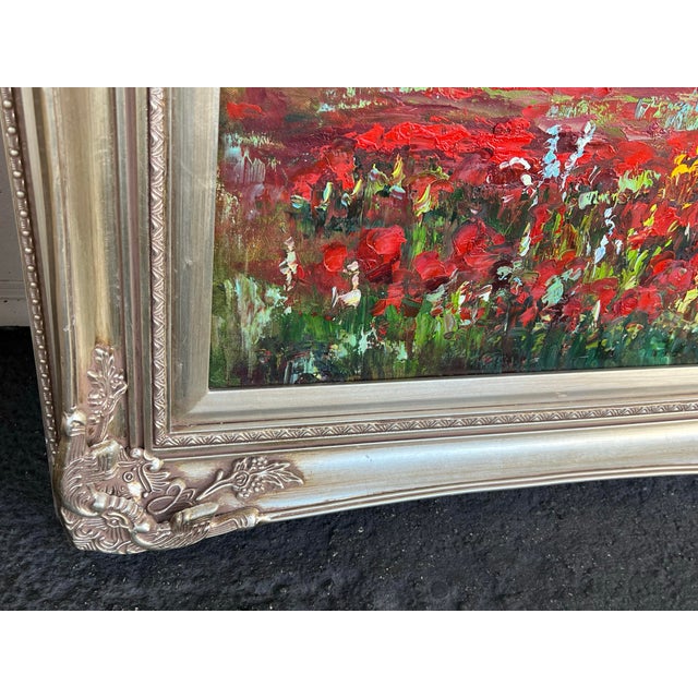 Late 20th Century Vintage Large Italian Landscape Painting With Red Poppies Signed For Sale - Image 5 of 7