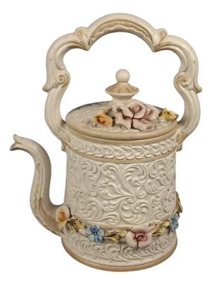 Capodimonte Ceramic Jug Pourer with Flowers in Relief, 1970s