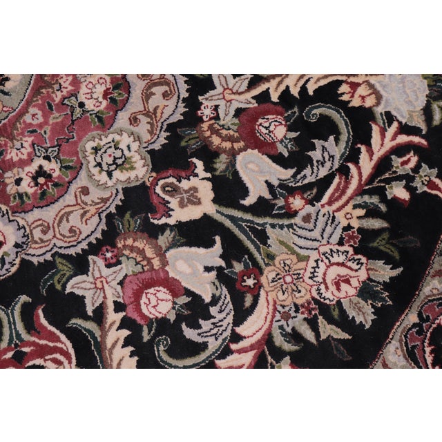 1990s Art Nouveau 1990's Medallion Pak-Persian Black/Pink Wool Round Rug- 5'11'' X 6'2'' For Sale - Image 5 of 9