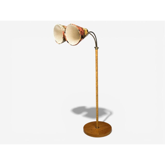 Corona Belysning, Floor Lamp, Wood, Brass, Fabric, Sweden, 1940s For Sale - Image 4 of 18