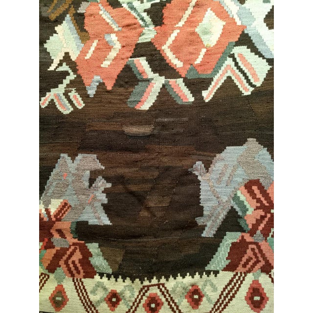 Vintage Caucasian Karabagh Kilim, Flat-Woven Wool, Floral Bouquet Pattern, Dark Brown & Ivory, 5x8 For Sale - Image 15 of 17