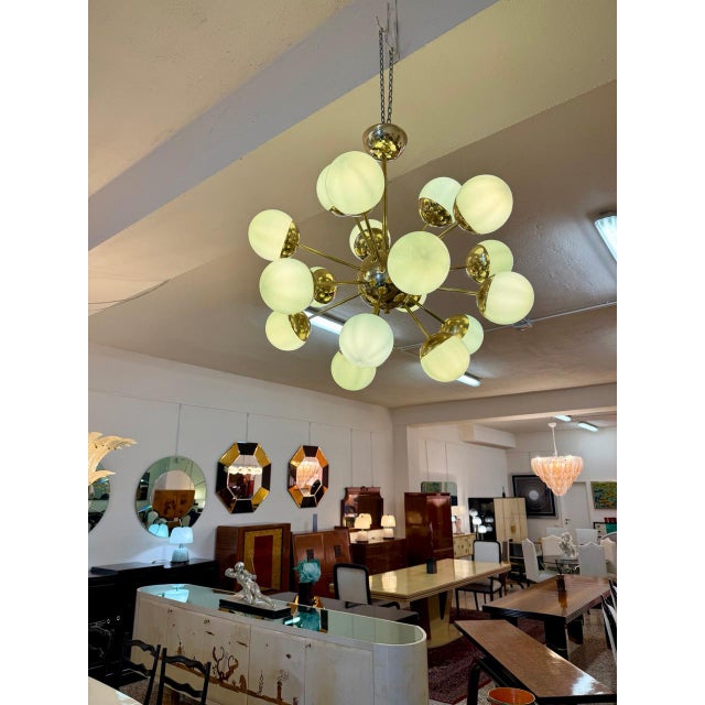 Brass and Murano Glass Sputnik Chandelier in Sage Green, 2000s For Sale - Image 10 of 12