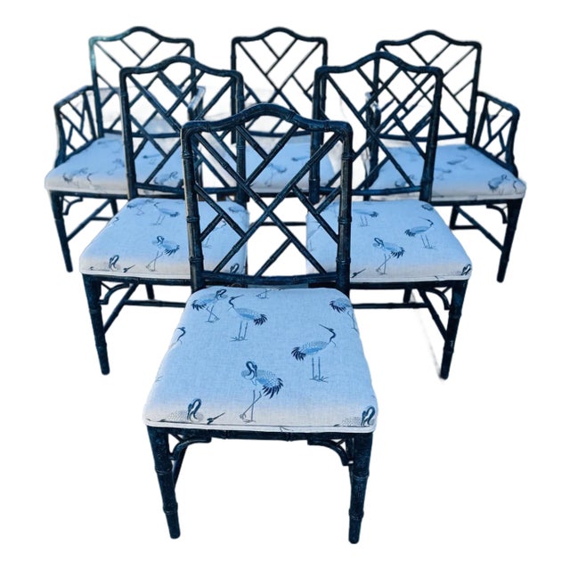 Faux Turquoise Chinese Chippendale Dining Chairs, Set of Six For Sale
