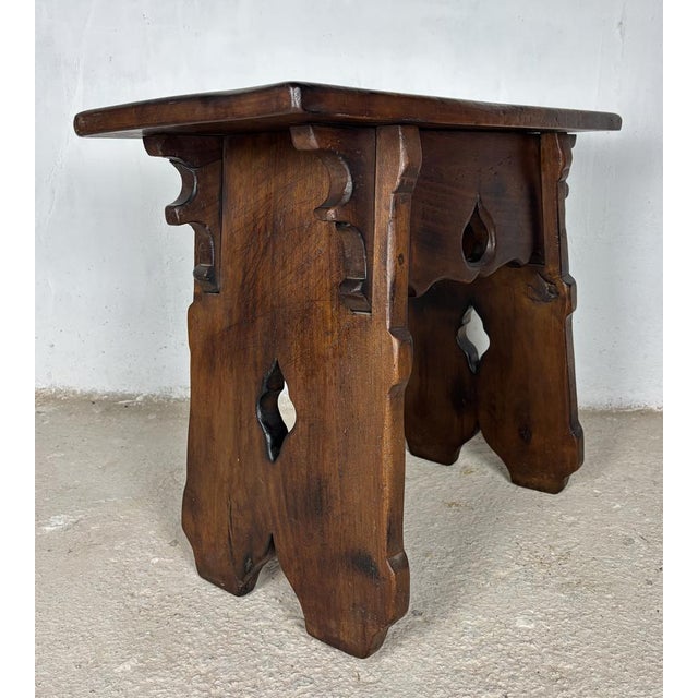 Wood Rustic Hand-Carved Walnut Stool, 1910 For Sale - Image 7 of 13