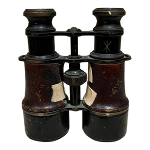 Antique French Field Binoculars Brass Leather Wrap