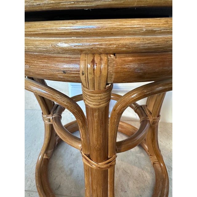 Vintage Italian Round Rattan Bamboo and Cane Accent Table With Woven Top For Sale - Image 10 of 13