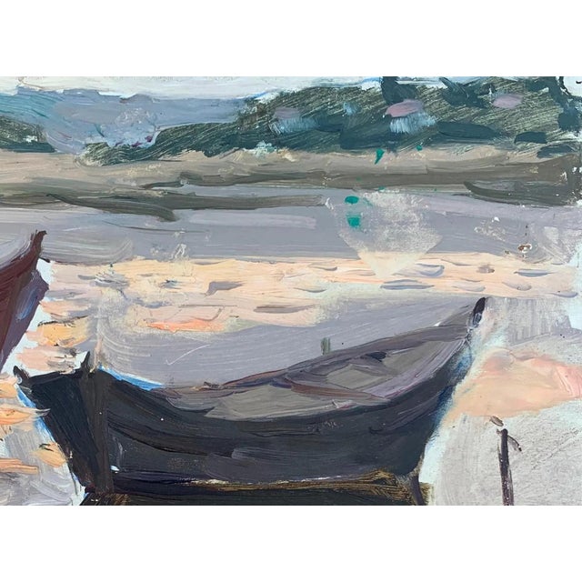 Realism Vintage River Landscape Oil Painting, Boats, Ukrainian Art 26-34,5 For Sale - Image 3 of 6