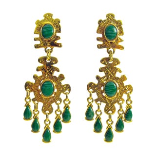 Gold Plated Emerald Drop Earrings For Sale