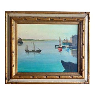 Mid Century Coastal Harbor Painting Signed Charles Richardson For Sale