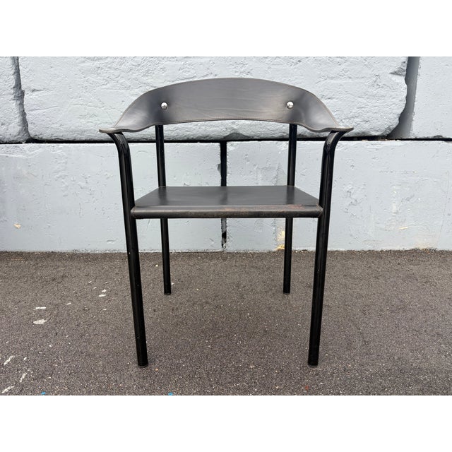 1980s Attributed Artelano Black Leather Arm Side Chair, Italy 1980s For Sale - Image 5 of 14