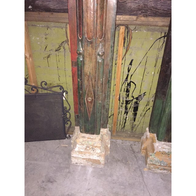 Wood 1920s Vintage Painted Carved Wall Mounted Teak Wood Columns- A Pair For Sale - Image 7 of 13