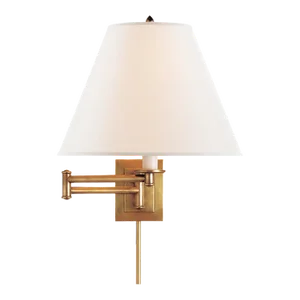 Visual Comfort Signature Primitive Swing Arm in Hand-Rubbed Antique Brass with Linen Shade