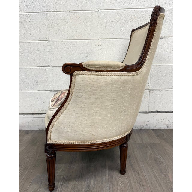Ivory Antique French Louis XVI Style Equestrian Bergere Armchair For Sale - Image 8 of 9