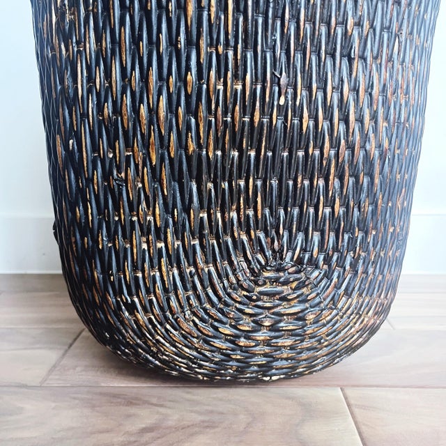 Wood Antique Chinese Handwoven Fisherman’s Basket For Sale - Image 7 of 7